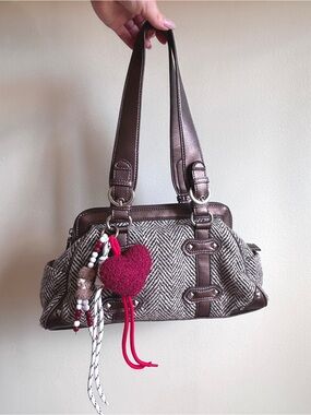Nine West Wool Copper Brown and Cream Herringbone Shoulder Bag